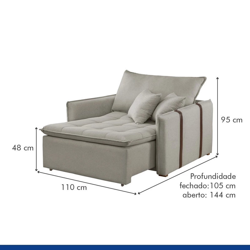 Poltrona Cama 110cm Detroid Yescasa Linho Gelo