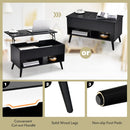 Mesa de centro elevatória, mesa de coquetel moderna com compartimento oculto e 2 prateleiras abertas