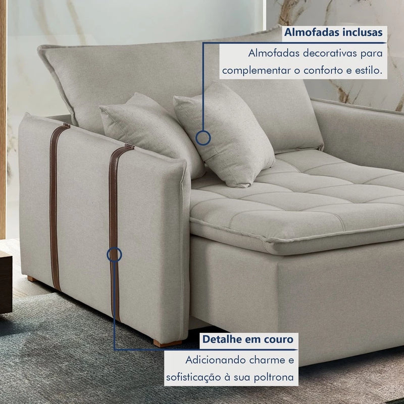 Poltrona Cama 110cm Detroid Yescasa Linho Gelo