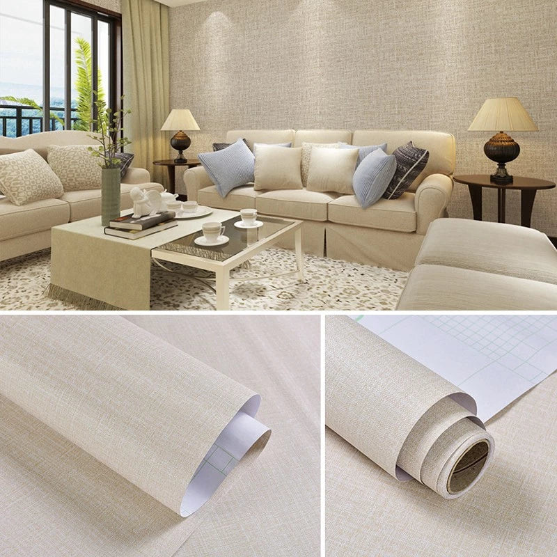 Papel De Parede Autoadesivo De 10M Pvc Padrão De Linho
