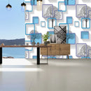 Papel De Parede Roxo moldura quadrada 3d e árvore Decoraçao Vinilico Tamanho 5m*45cm