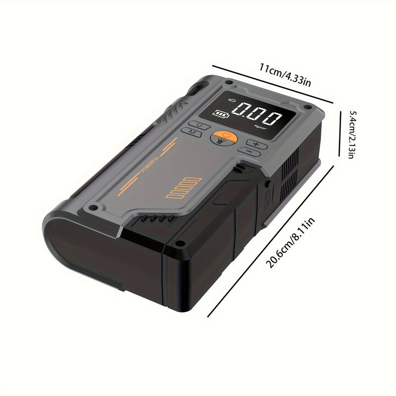 Jkuoo Portátil 3-em-1 Carregador Bateria, Inflador de Pneus e Lanterna