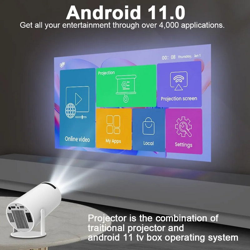 Projetor Portátil 4k Hd Android 11.0 Smart Wifi 5g Bluetooth