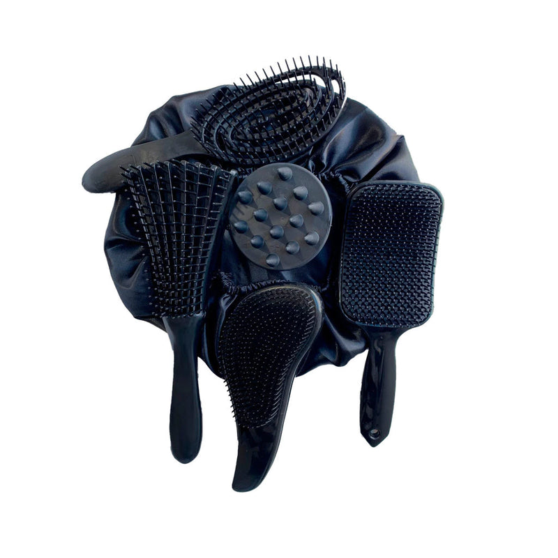 Kit 05 Escova Flex com Raquete Fashion Escova Mágica Massageador de Silicone e Touca de Cetim