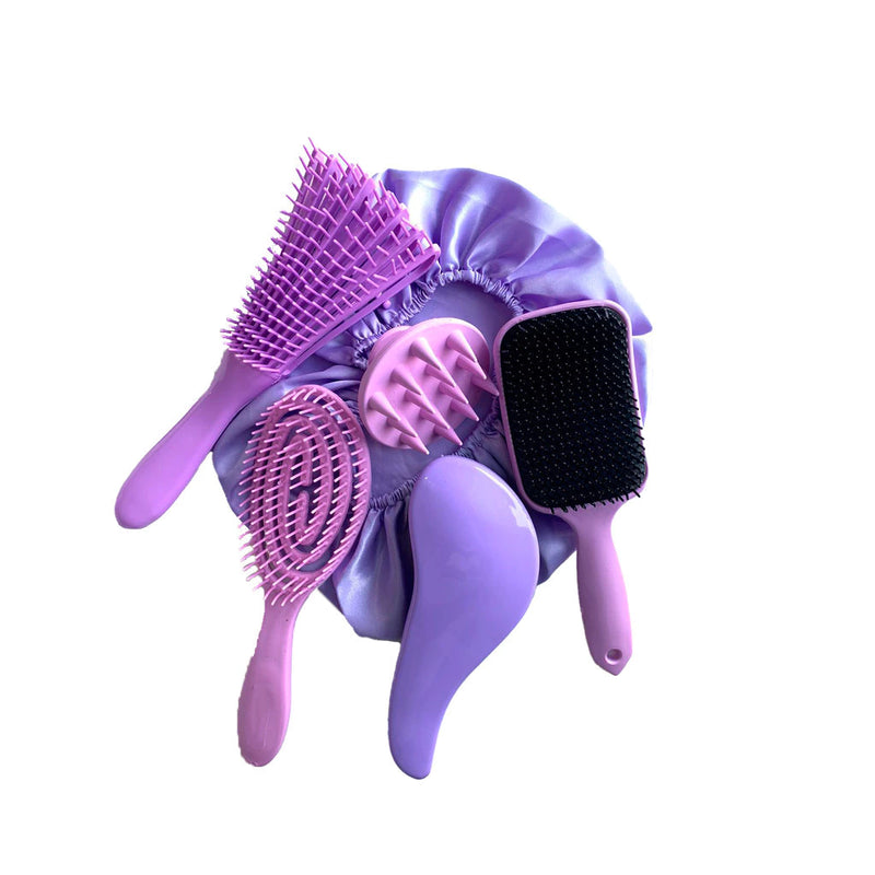 Kit 05 Escova Flex com Raquete Fashion Escova Mágica Massageador de Silicone e Touca de Cetim
